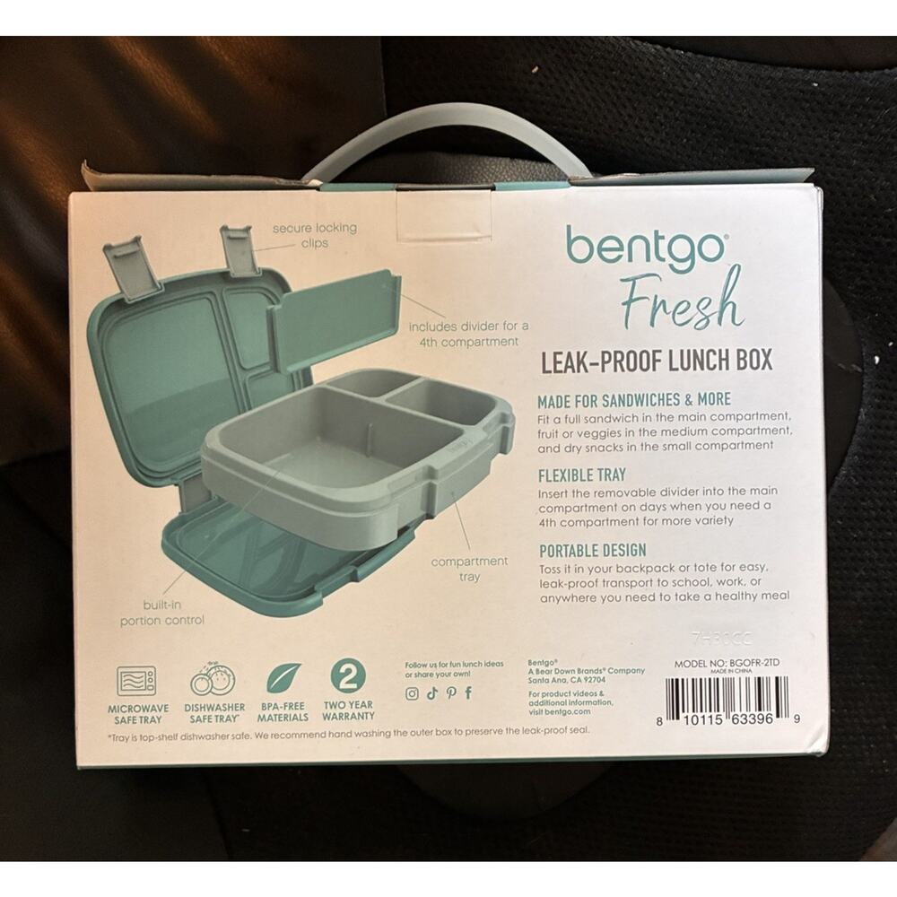 Bentgo Fresh Leakproof Lunch Box 3 Compartments BPA-Free Snap Lid Blue 5C - Picture 2 of 3